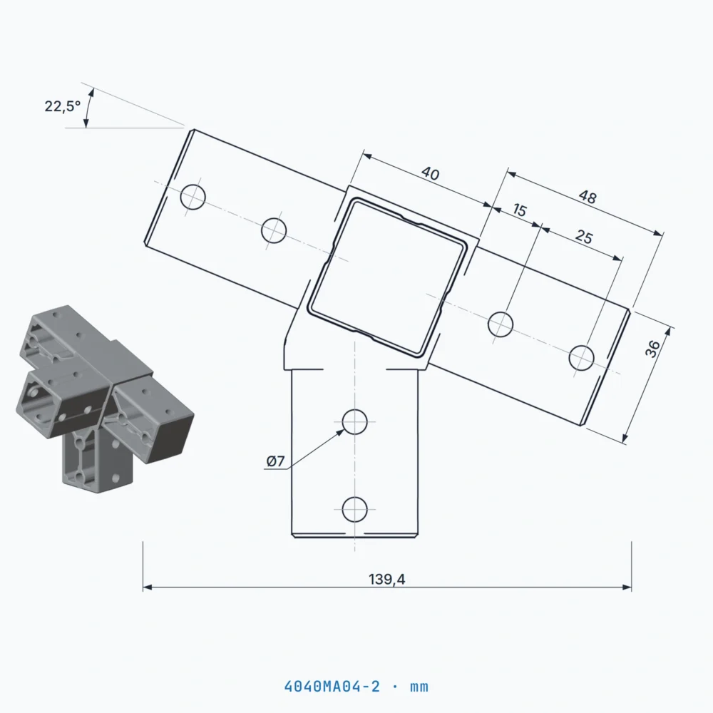 okifix 4040MA04-2 ölçülü teknik çizim (mm)