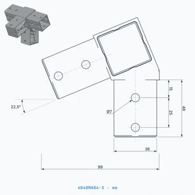 okifix 4040MA04-3 ölçülü teknik çizim (mm)