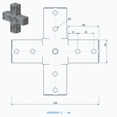 okifix 4040MD04-1 ölçülü teknik çizim (mm)