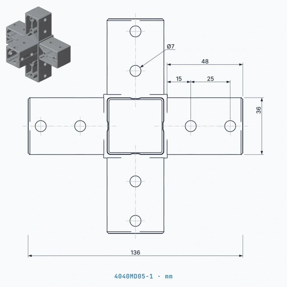 okifix 4040MD05-1 ölçülü teknik çizim (mm)