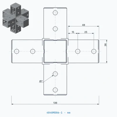 okifix 4040MD06-1 ölçülü teknik çizim (mm)