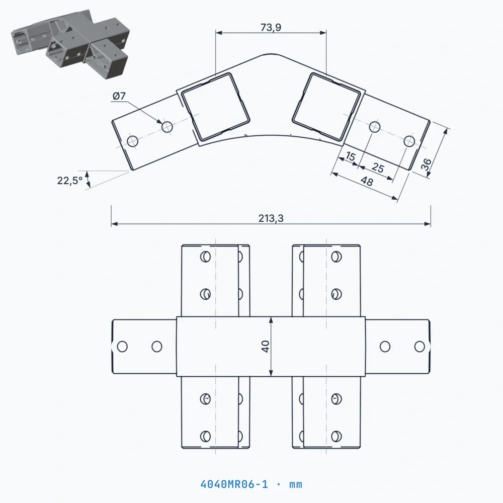 okifix 4040MR06-1 ölçülü teknik çizim (mm)