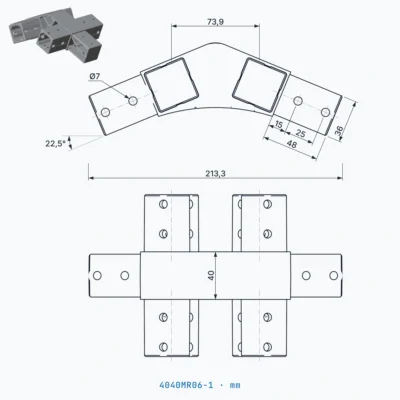 okifix 4040MR06-1 ölçülü teknik çizim (mm)