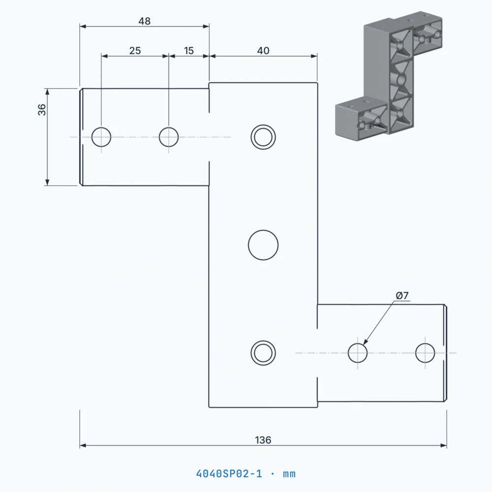 okifix 4040SP02-1 ölçülü teknik çizim (mm)