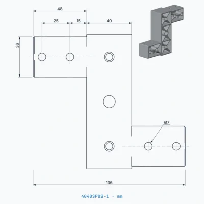 okifix 4040SP02-1 ölçülü teknik çizim (mm)