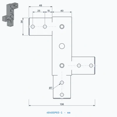 okifix 4040SP03-1 ölçülü teknik çizim (mm)
