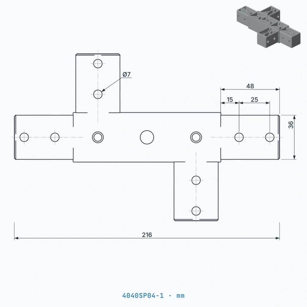 okifix 4040SP04-1 ölçülü teknik çizim (mm)