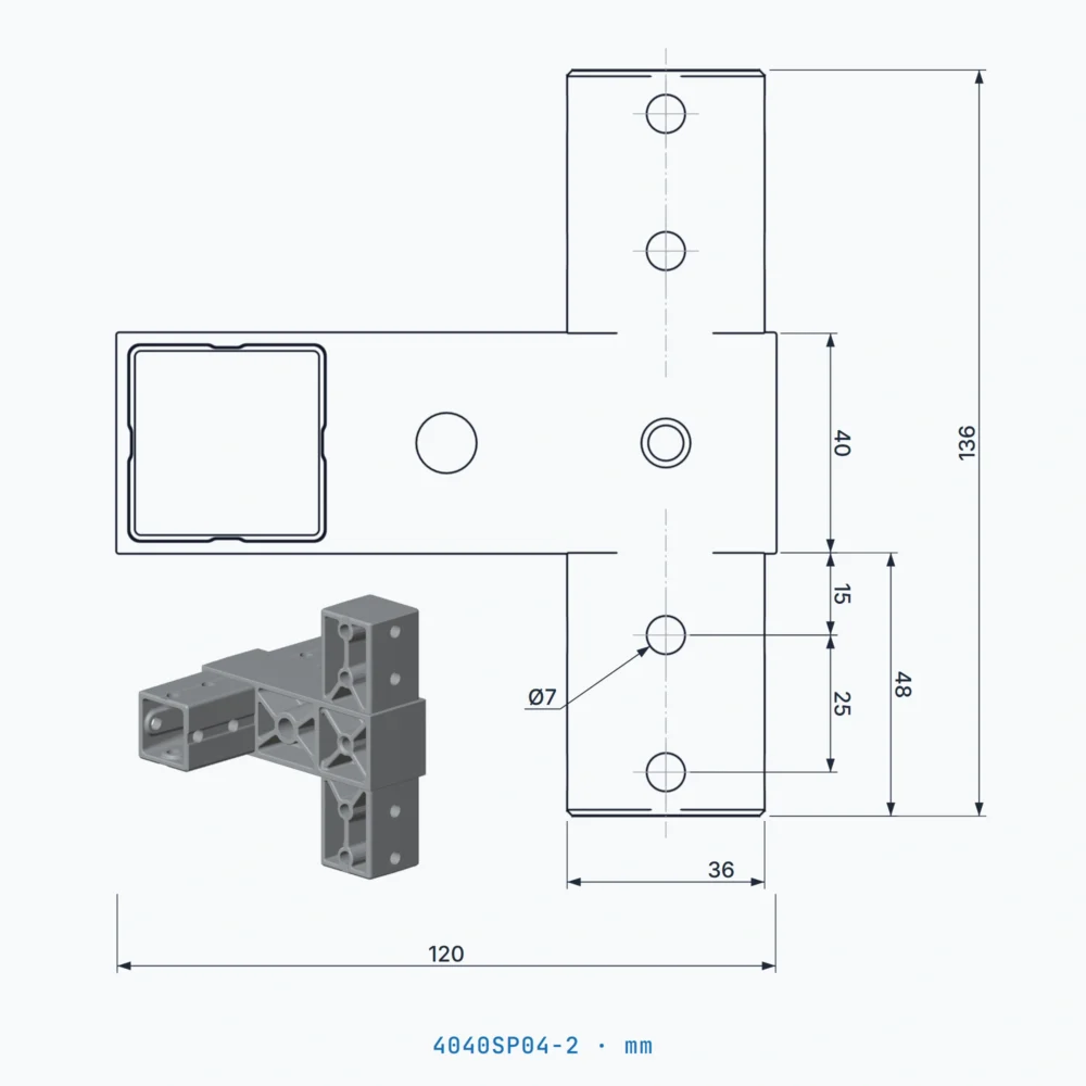 okifix 4040SP04-2 ölçülü teknik çizim (mm)