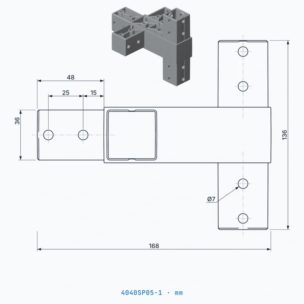 okifix 4040SP05-1 ölçülü teknik çizim (mm)