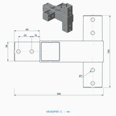 okifix 4040SP05-1 ölçülü teknik çizim (mm)
