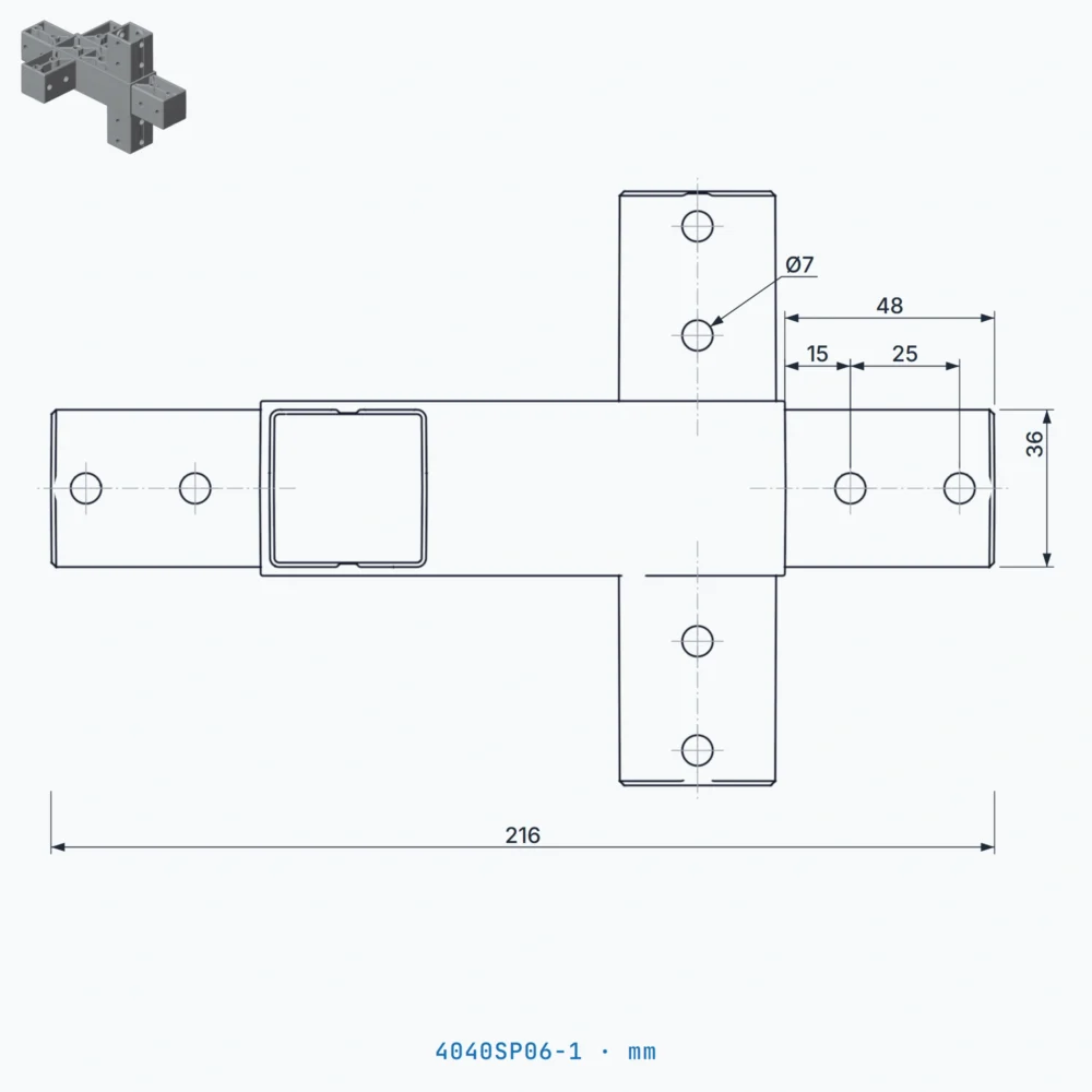 okifix 4040SP06-1 ölçülü teknik çizim (mm)