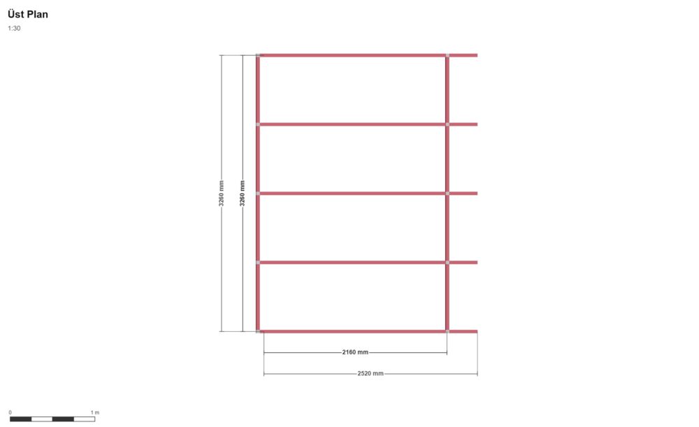 330 x 220 Balkon Kapama V2 — Üst Görünüş (Plan), ölçülü teknik çizim