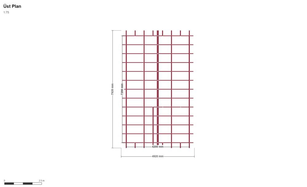 420 x 720 Beşik Çatılı Tek Oda — Üst Görünüş (Plan), ölçülü teknik çizim
