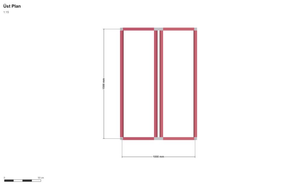100 x 150 Köpek Kulübesi — Üst Görünüş (Plan), ölçülü teknik çizim