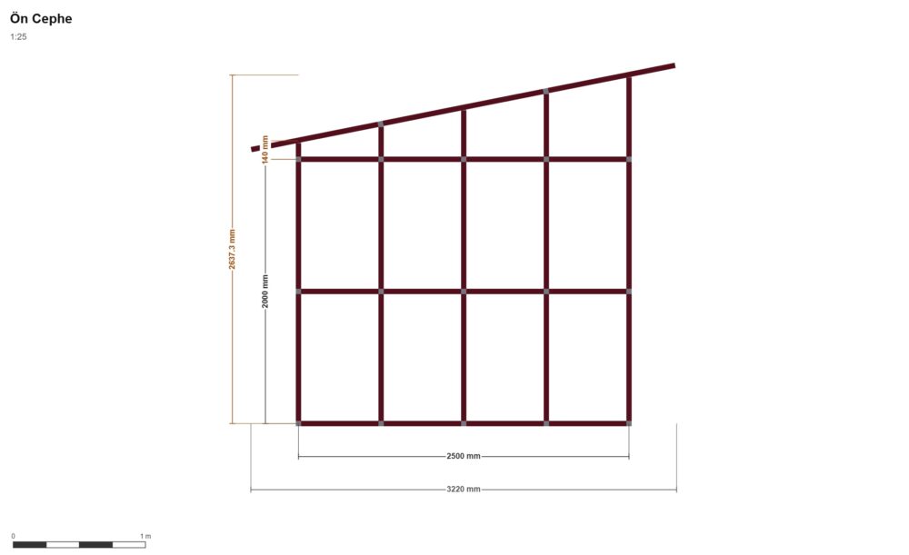 250 x 400 Depo — Ön Görünüş, ölçülü teknik çizim