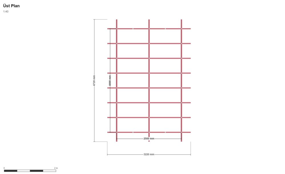 250 x 400 Depo — Üst Görünüş (Plan), ölçülü teknik çizim