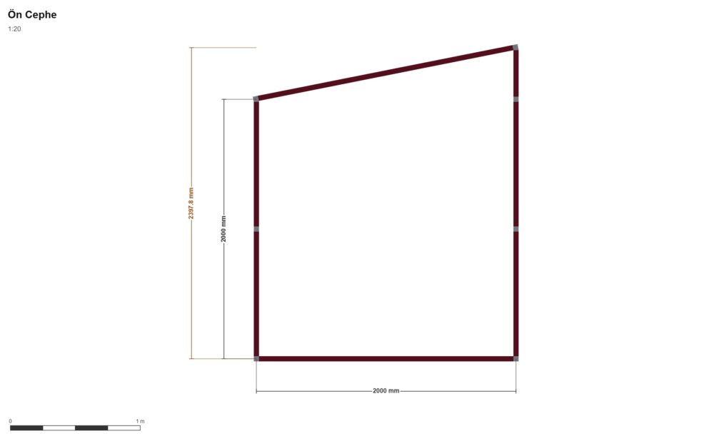 200 x 600 Sundurma — Ön Görünüş, ölçülü teknik çizim