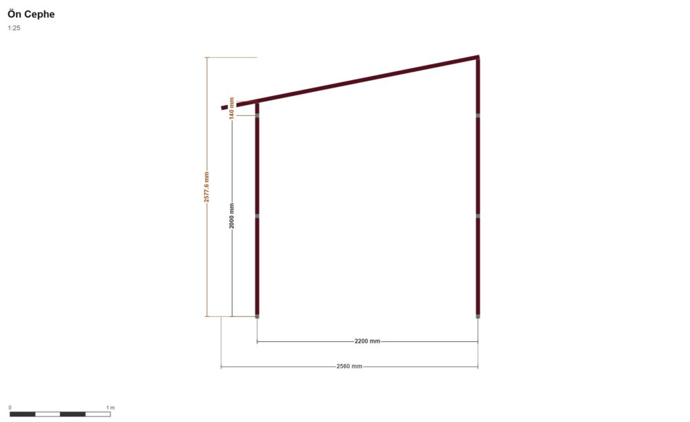 220 x 550 Sundurma — Ön Görünüş, ölçülü teknik çizim