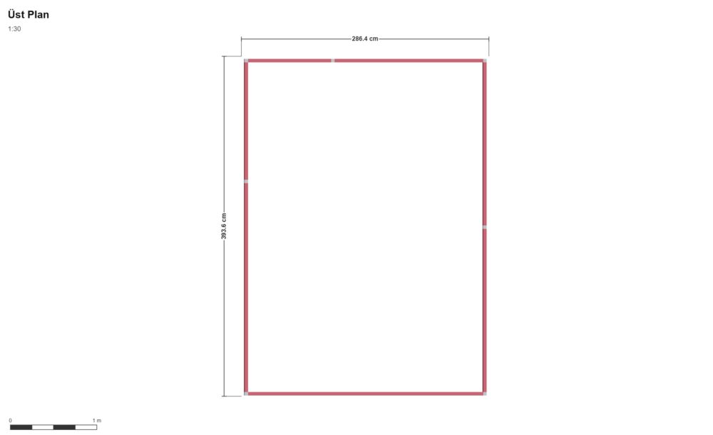 Süha Bey Özel — Üst Görünüş (Plan), ölçülü teknik çizim