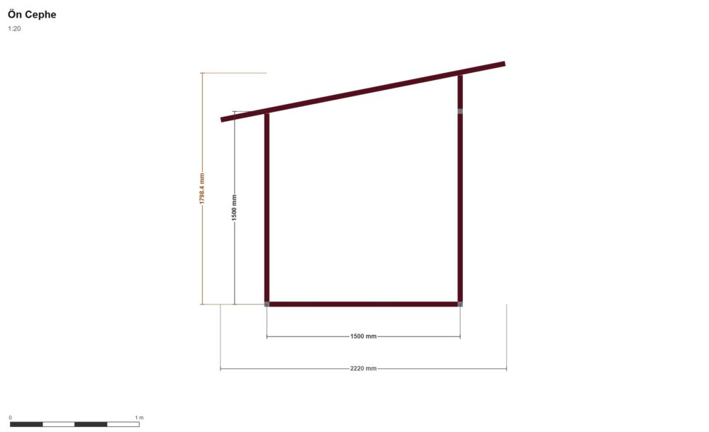 150 x 200 x 150 Kümes — Ön Görünüş, ölçülü teknik çizim