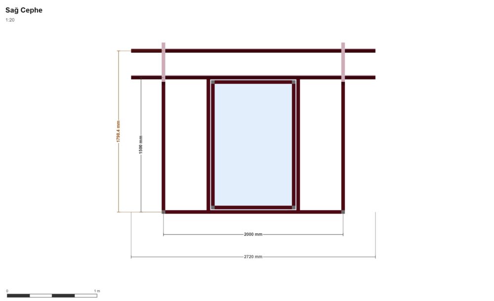 150 x 200 x 150 Kümes — Sağ Yan Görünüş, ölçülü teknik çizim