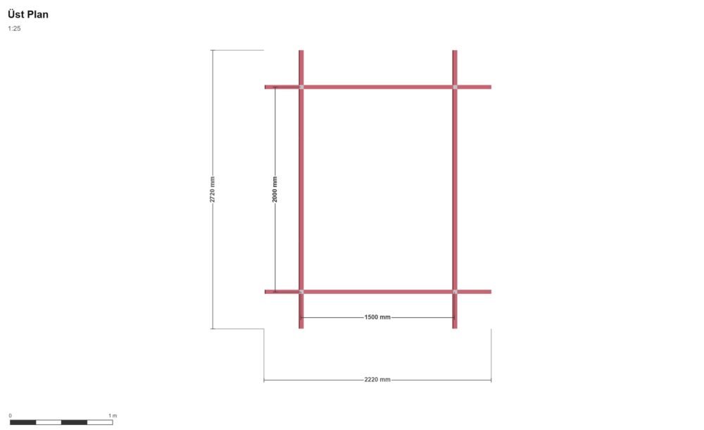 150 x 200 x 150 Kümes — Üst Görünüş (Plan), ölçülü teknik çizim