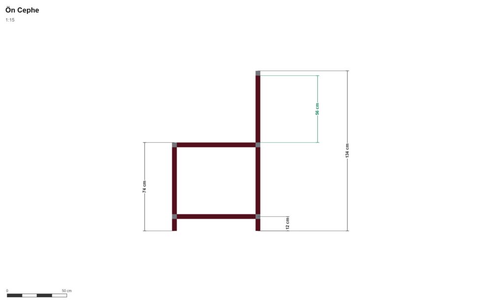 74 x 204 x 74 Çalışma Tezgahı — Ön Görünüş, ölçülü teknik çizim