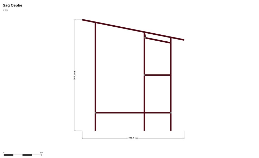205 x 405 Gölgelik — Sağ Yan Görünüş, ölçülü teknik çizim