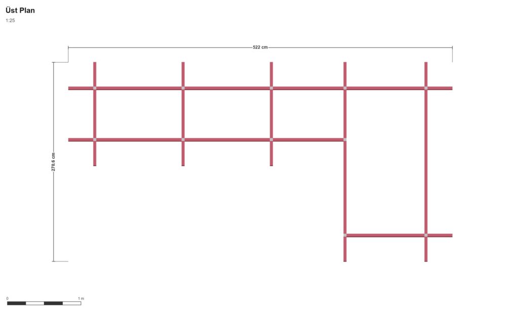 205 x 405 Gölgelik — Üst Görünüş (Plan), ölçülü teknik çizim