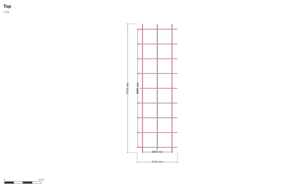Long Cabin V2 — Üst Görünüş (Plan), ölçülü teknik çizim
