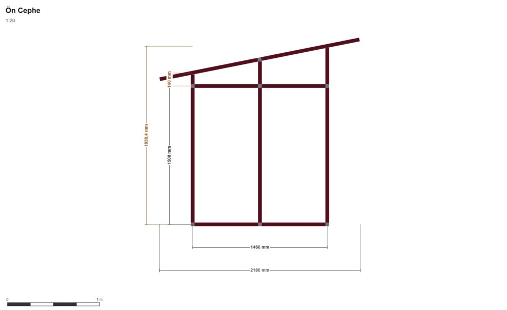 150 x 250 Kümes — Ön Görünüş, ölçülü teknik çizim