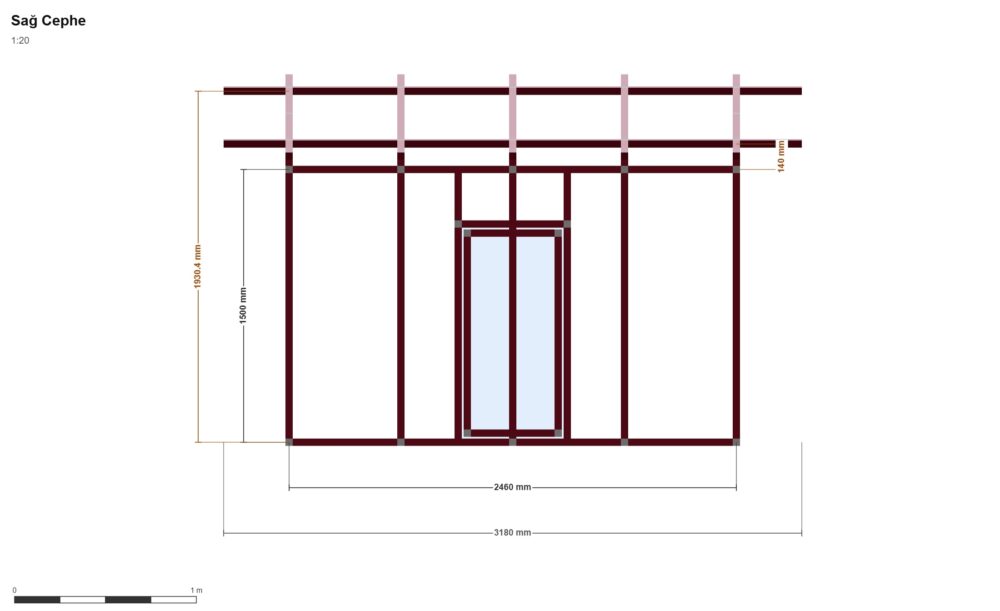 150 x 250 Kümes — Sağ Yan Görünüş, ölçülü teknik çizim