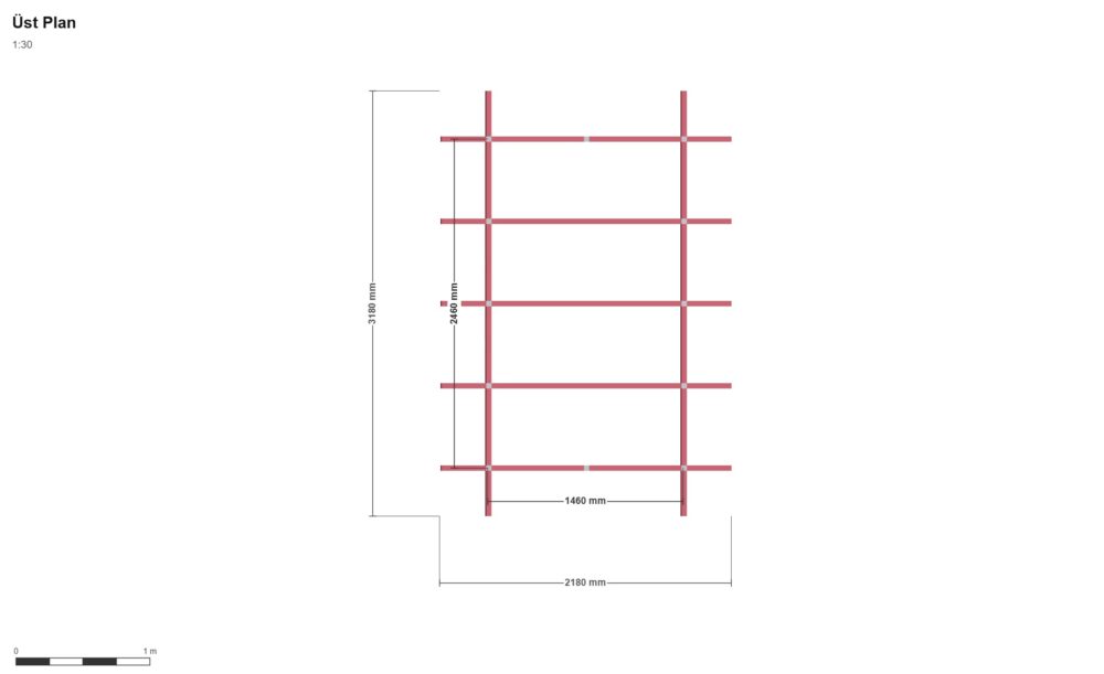 150 x 250 Kümes — Üst Görünüş (Plan), ölçülü teknik çizim