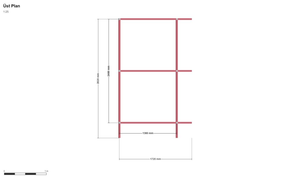 3 Bike Storage — Üst Görünüş (Plan), ölçülü teknik çizim