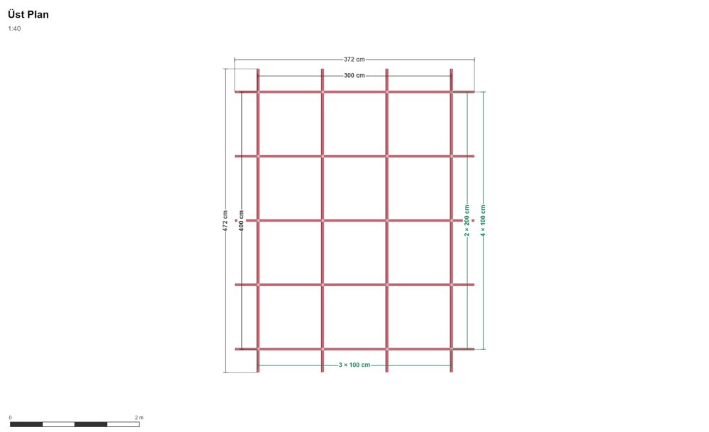 200x300x250 İkili Depolama Ünitesi — Üst Görünüş (Plan), ölçülü teknik çizim