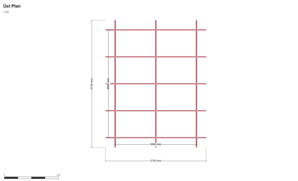 3x4 Sol Kapı — Üst Görünüş (Plan), ölçülü teknik çizim