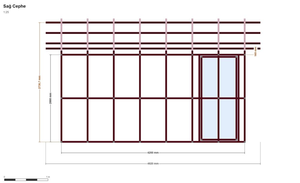 300x420x200 Depo — Sağ Yan Görünüş, ölçülü teknik çizim