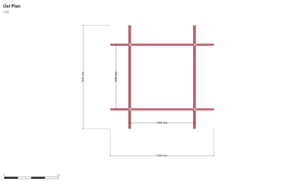 120x120 Kabin — Üst Görünüş (Plan), ölçülü teknik çizim