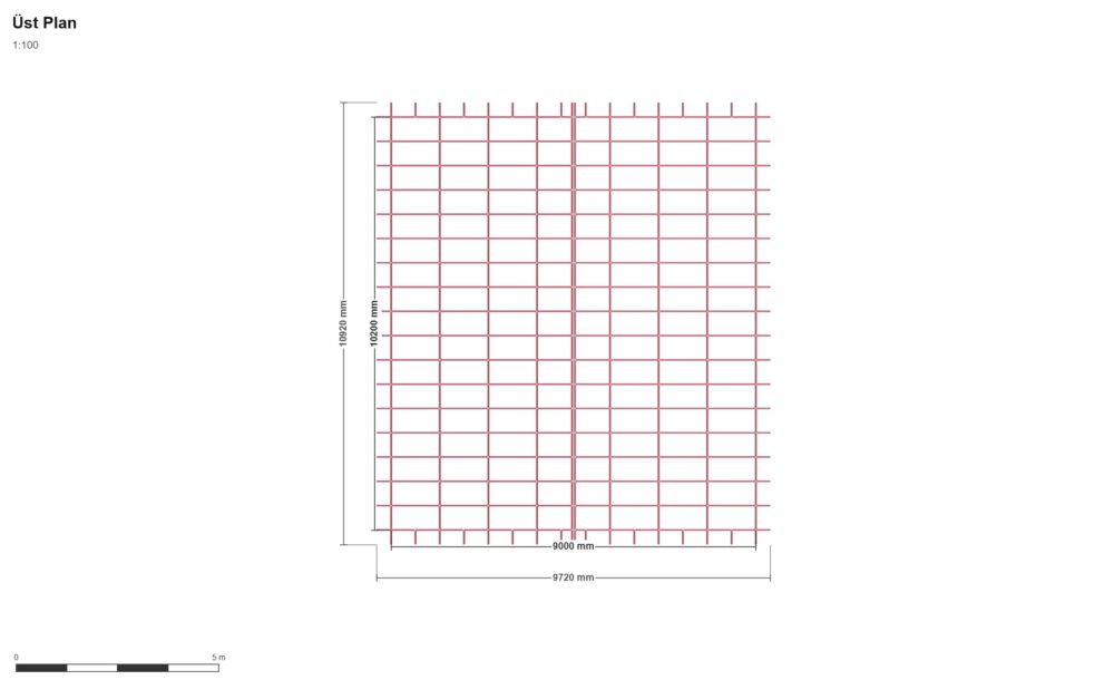 9x10 Beşik Çatılı 3+1 — Üst Görünüş (Plan), ölçülü teknik çizim