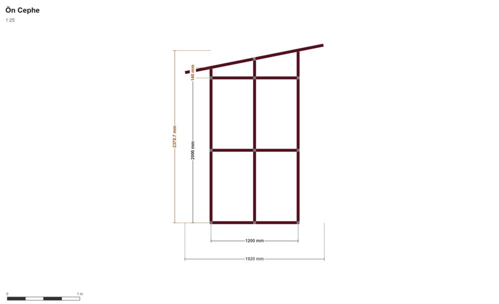 120x240 Depo — Ön Görünüş, ölçülü teknik çizim