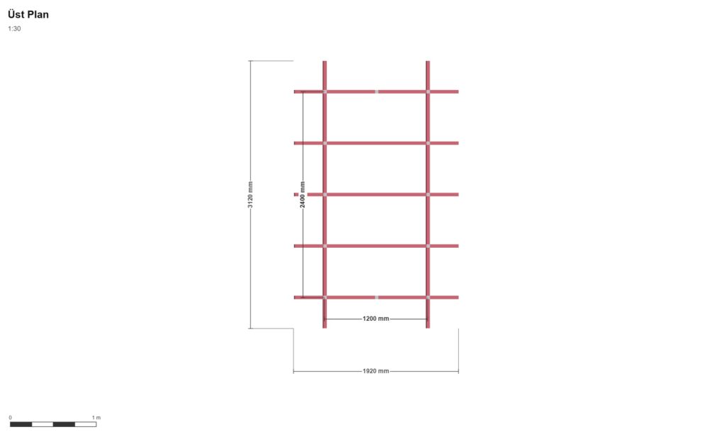 120x240 Depo — Üst Görünüş (Plan), ölçülü teknik çizim