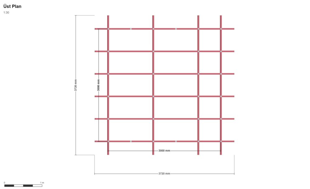 300x300 Depo — Üst Görünüş (Plan), ölçülü teknik çizim